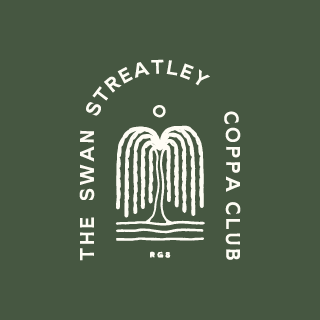 Logo for The Swan Streatley Coppa Club featuring a stylized winged emblem above waves on a green background.