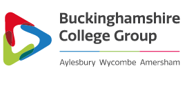 Buckinghamshire College Group logo with a multicolored triangular emblem and the locations Aylesbury, Wycombe, Amersham.