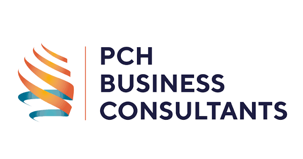 PCH Business Consultants logo with an orange-teal spiral ribbon to the left of navy text reading 'PCH BUSINESS CONSULTANTS'