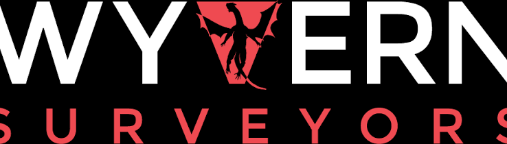 Wyvern Surveyors logo: white WYVERN on black background with a red wyvern symbol between Y and E, and SURVEYORS in red beneath.