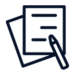 Icon of a hand pointing to a document with a pencil, indicating editing or filling out a form