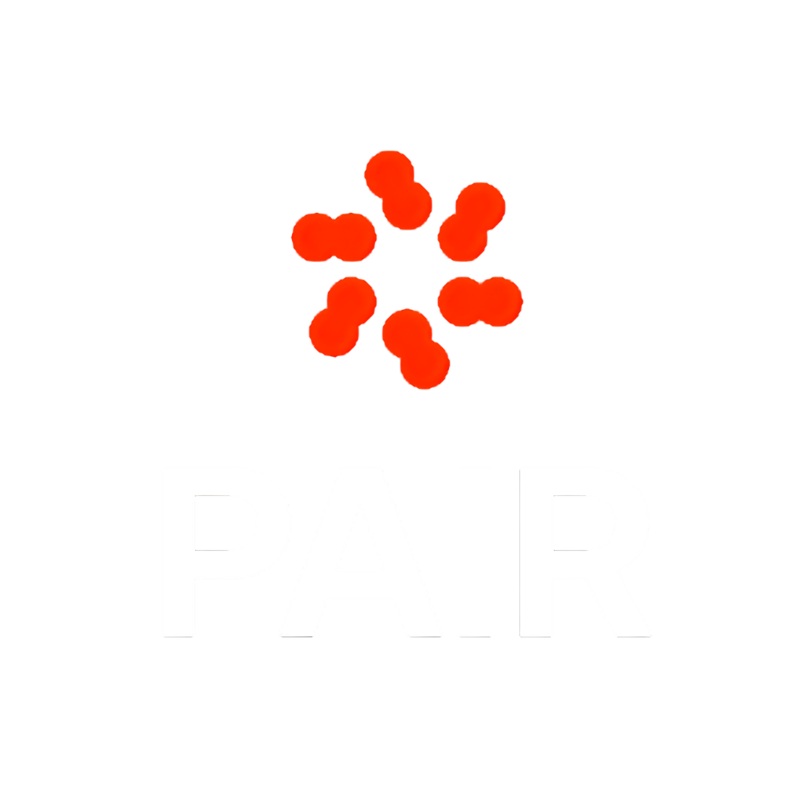 Orange circular dots arranged in a cluster above the white letters 'DAD' on a transparent background.