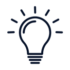 Light bulb icon symbolizing a new idea or creativity, glowing with rays around it.
