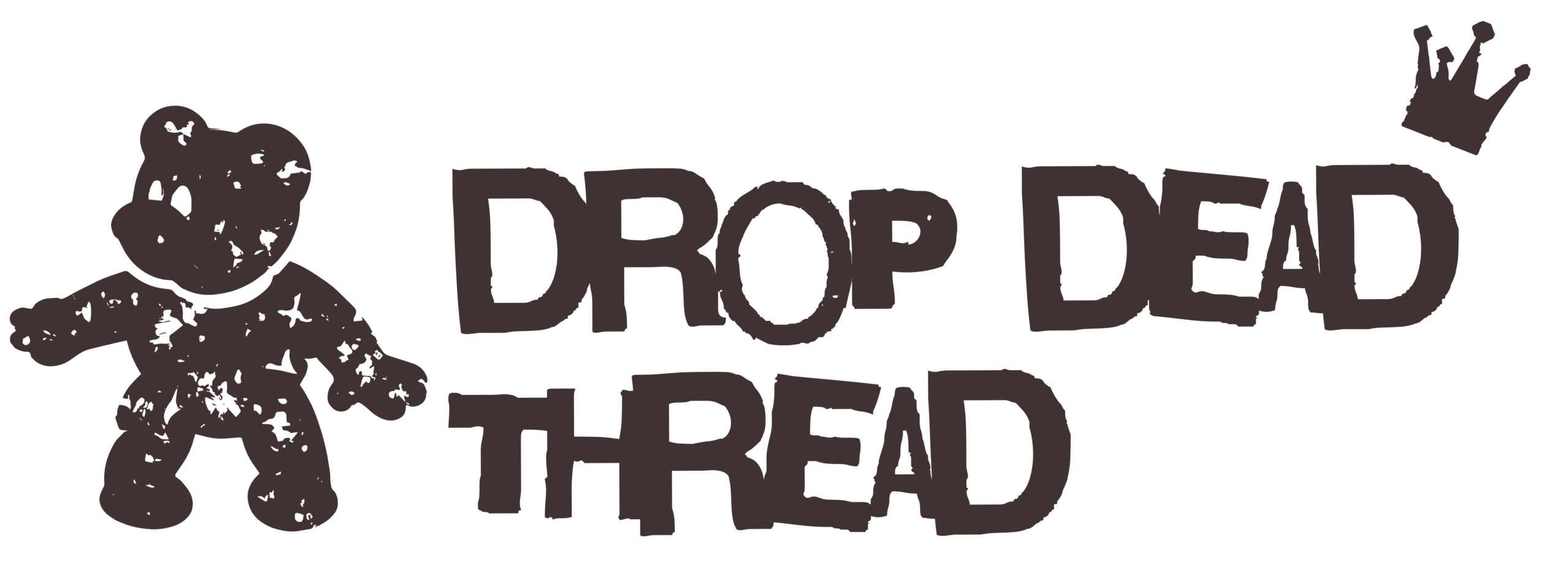 Drop Dead Thread logo: rough, distressed text with a cartoon zombie figure on the left and a small crown on the top-right.