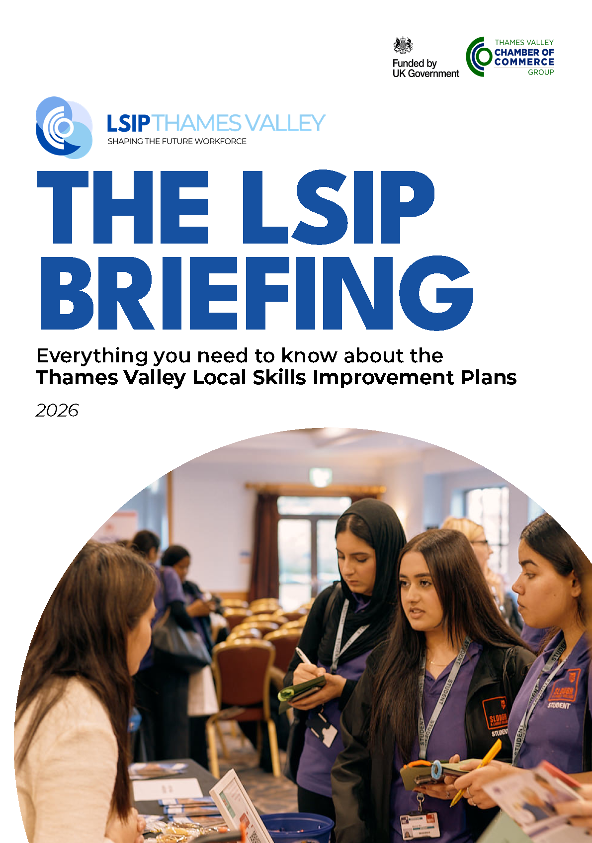 DIGITAL I Thames Valley Priorities Report 2026_Page_01 | Thames Valley Chamber of Commerce Cover page for The LSIP Briefing with event title and logos, and a curved photo of students at a conference venue in the lower half.