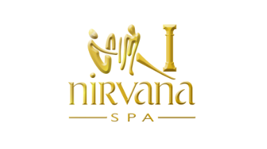 Nirvana | Thames Valley Chamber of Commerce Gold Nirvana Spa logo with stylized figures forming a relaxing pose above the word Nirvana Spa on a dark background.