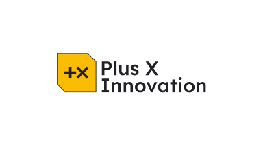 PLus X member event | Thames Valley Chamber of Commerce Plus X Innovation logo: yellow hex badge with a black +x symbol, followed by gray text 'Plus X Innovation' on a black background.