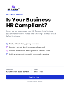 Poster@2x.png | Thames Valley Chamber of Commerce HR SPARK logo and the bold title'Is Your Business HR Compliant?' advertising a free online webinar