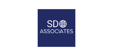 SDO Associates logo on a dark blue square with a globe icon.