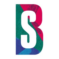 Logo: white 'S' centered in a stylized rounded 'B' with teal, pink, blue, and purple geometric textures.