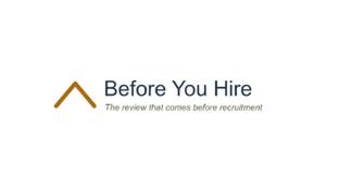 Logo for Before You Hire: an orange roof/arrow symbol with the blue 'Before You Hire' wordmark and a small tagline.