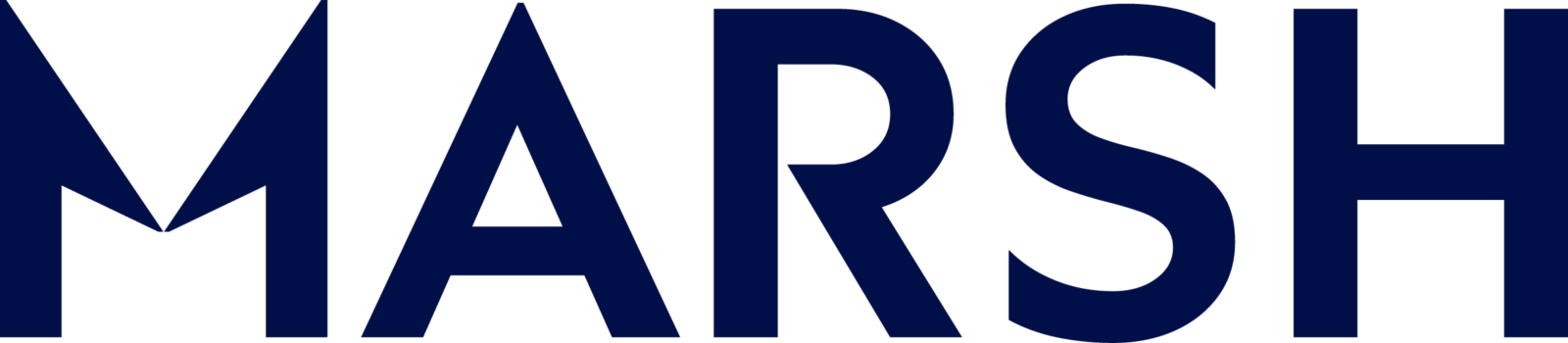 MARSH logo: bold dark blue wordmark on a black background
